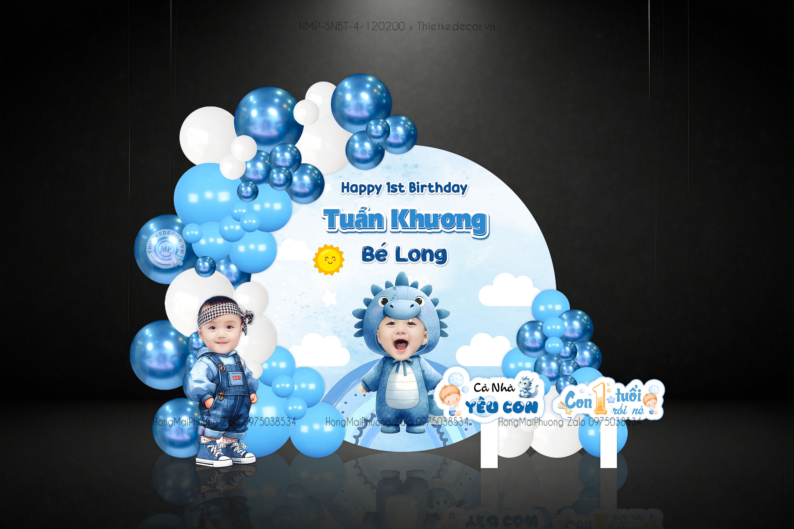 Sinh nhật bé trai tuổi rồng tone xanh dương